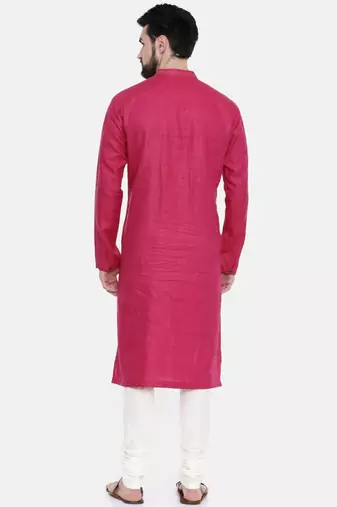 Mayank Modi Pink Linen Embroidered Kurta Set