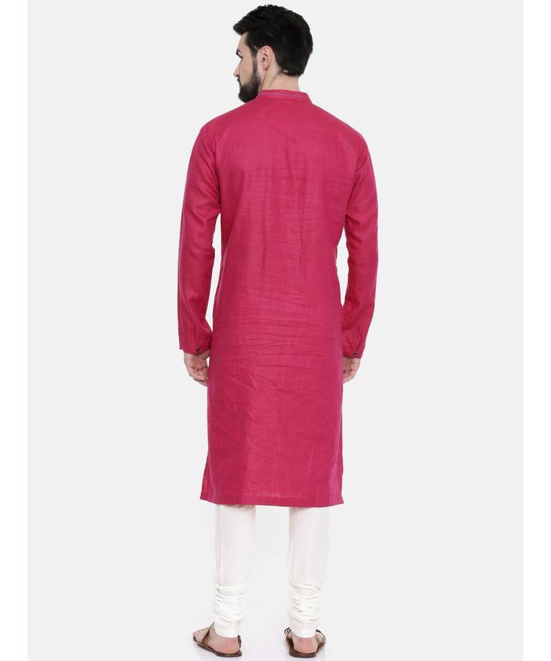 Mayank Modi Pink Linen Embroidered Kurta Set