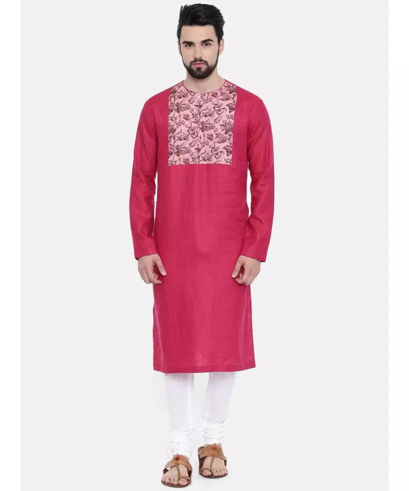 Mayank Modi Pink Printed Yoke Kurta Set