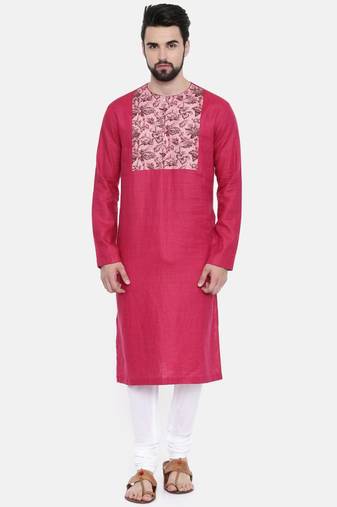 Mayank Modi Pink Printed Yoke Kurta Set
