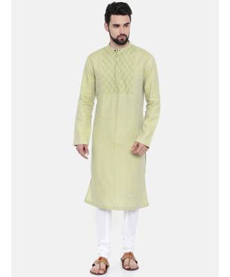 Mayank Modi Green Yellow Linen Kurta Set 1