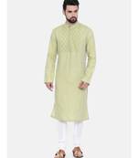 Mayank Modi Green Yellow Linen Kurta Set