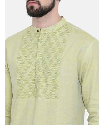 Mayank Modi Green Yellow Linen Kurta Set 2