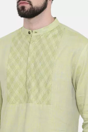 Mayank Modi Green Yellow Linen Kurta Set