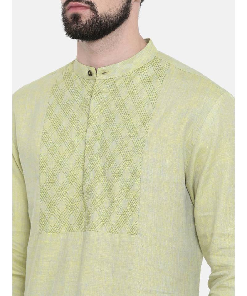 Mayank Modi Green Yellow Linen Kurta Set
