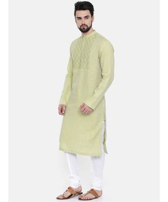 Mayank Modi Green Yellow Linen Kurta Set 3