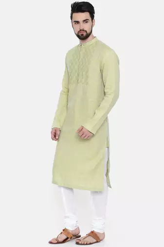 Mayank Modi Green Yellow Linen Kurta Set