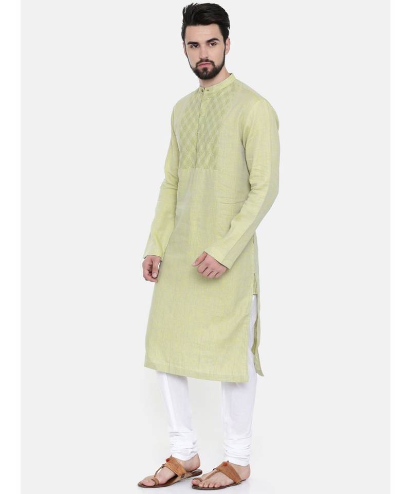 Mayank Modi Green Yellow Linen Kurta Set