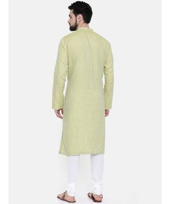 Mayank Modi Green Yellow Linen Kurta Set 4