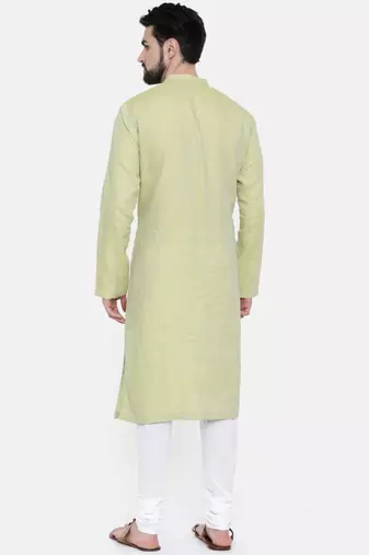 Mayank Modi Green Yellow Linen Kurta Set