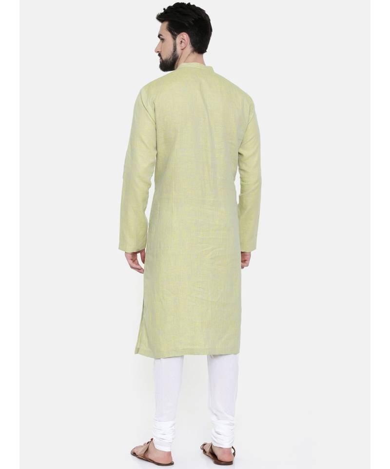 Mayank Modi Green Yellow Linen Kurta Set