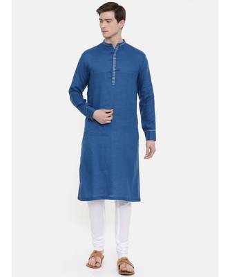 Mayank Modi Blue Linen Kurta Set 1