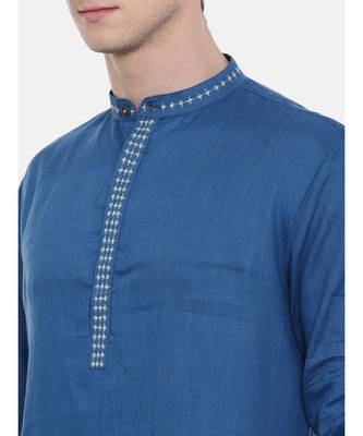 Mayank Modi Blue Linen Kurta Set 2