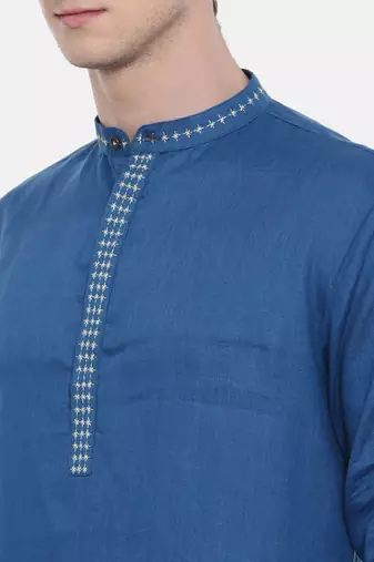 Mayank Modi Blue Linen Kurta Set