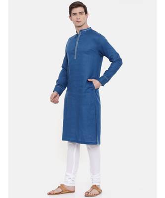 Mayank Modi Blue Linen Kurta Set 3