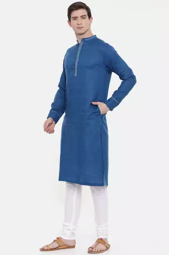 Mayank Modi Blue Linen Kurta Set