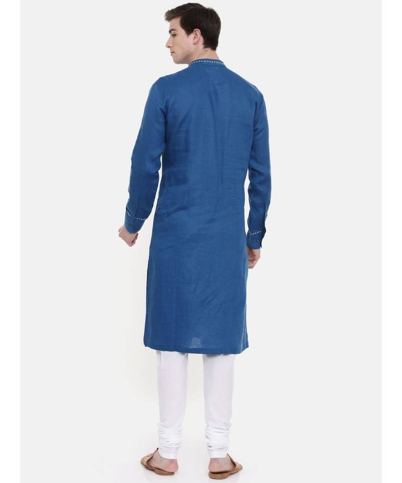 Mayank Modi Blue Linen Kurta Set