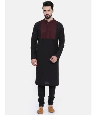 Mayank Modi Black Cotton Kurta Set 1