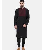 Mayank Modi Black Cotton Kurta Set