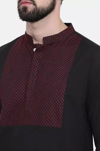 Mayank Modi Black Cotton Kurta Set