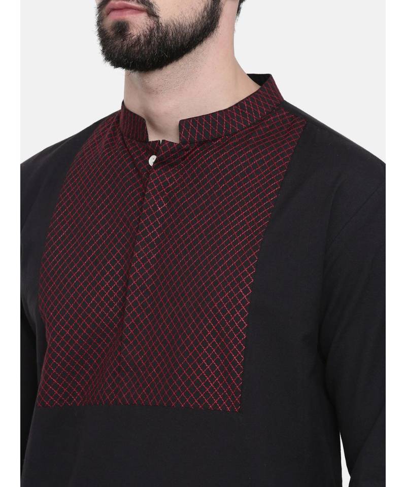 Mayank Modi Black Cotton Kurta Set