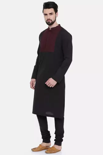 Mayank Modi Black Cotton Kurta Set