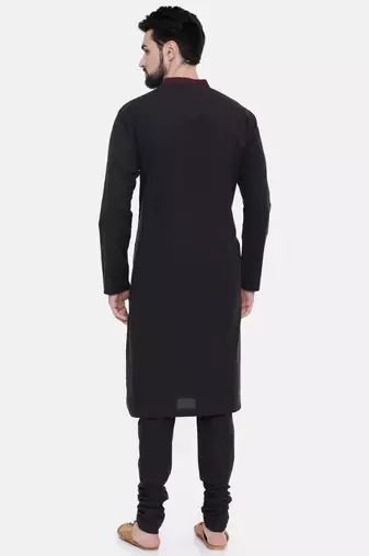 Mayank Modi Black Cotton Kurta Set