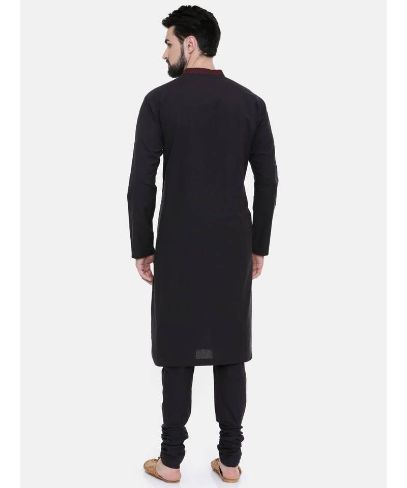 Mayank Modi Black Cotton Kurta Set