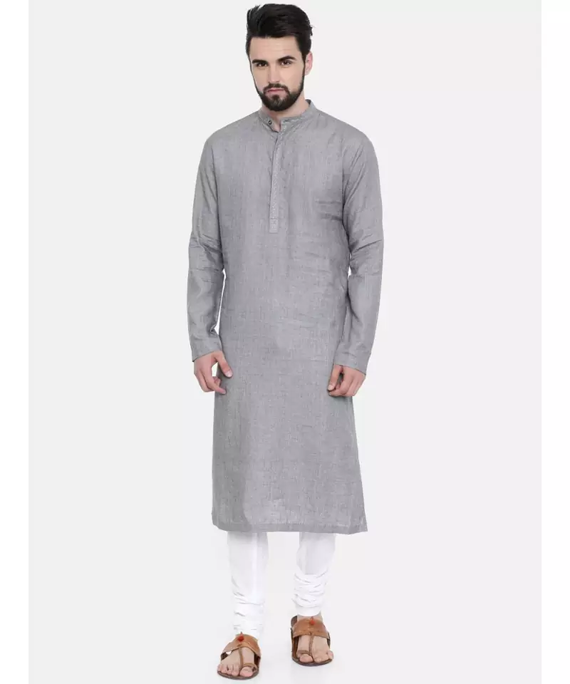 Mayank Modi Classic Grey Linen Kurta Set