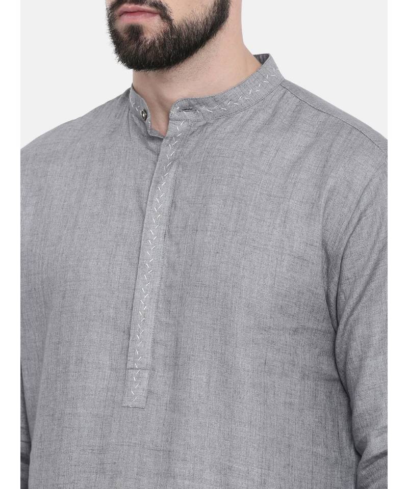 Mayank Modi Classic Grey Linen Kurta Set