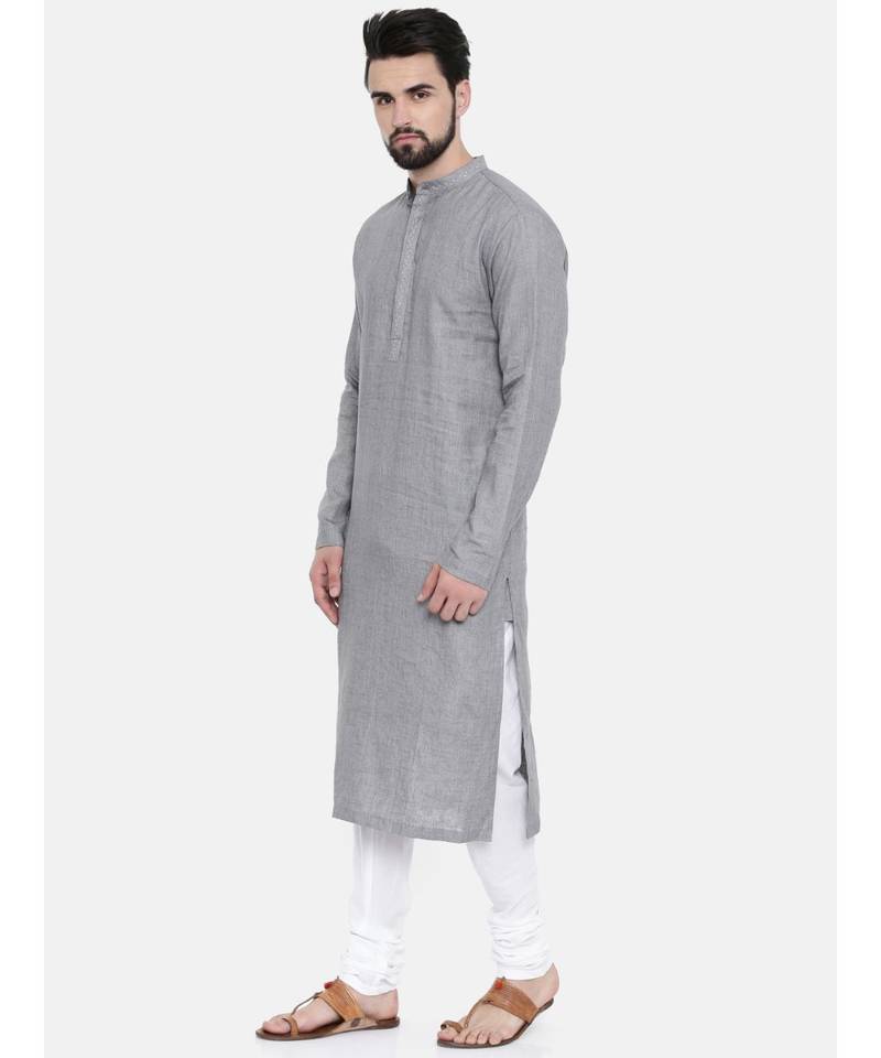 Mayank Modi Classic Grey Linen Kurta Set