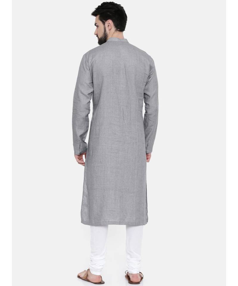 Mayank Modi Classic Grey Linen Kurta Set