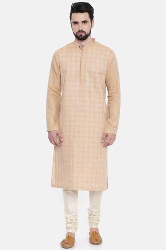 Mayank Modi Rust Beige Linen Embroidered Kurta Set