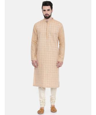 Mayank Modi Rust Beige Linen Embroidered Kurta Set 1