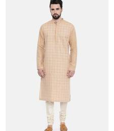 Mayank Modi Rust Beige Linen Embroidered Kurta Set