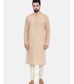 Mayank Modi Rust Beige Linen Embroidered Kurta Set