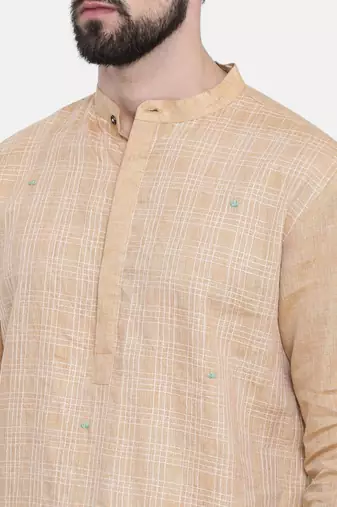Mayank Modi Rust Beige Linen Embroidered Kurta Set