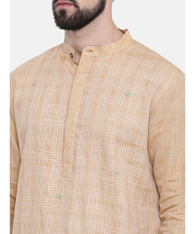 Mayank Modi Rust Beige Linen Embroidered Kurta Set