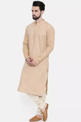 Mayank Modi Rust Beige Linen Embroidered Kurta Set