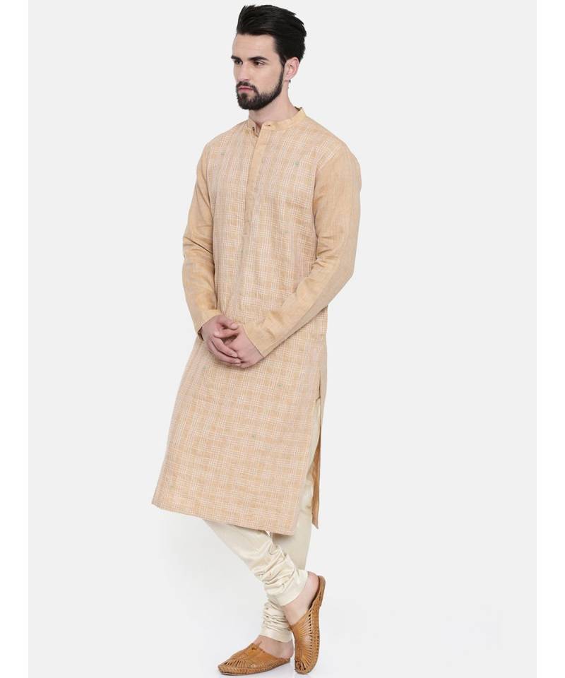Mayank Modi Rust Beige Linen Embroidered Kurta Set
