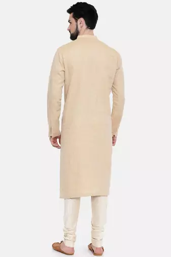Mayank Modi Rust Beige Linen Embroidered Kurta Set