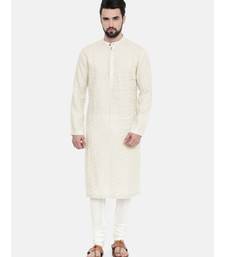 Mayank Modi Cream Linen Embroidered Kurta Set