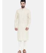 Mayank Modi Cream Linen Embroidered Kurta Set