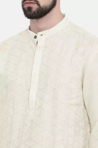 Mayank Modi Cream Linen Embroidered Kurta Set