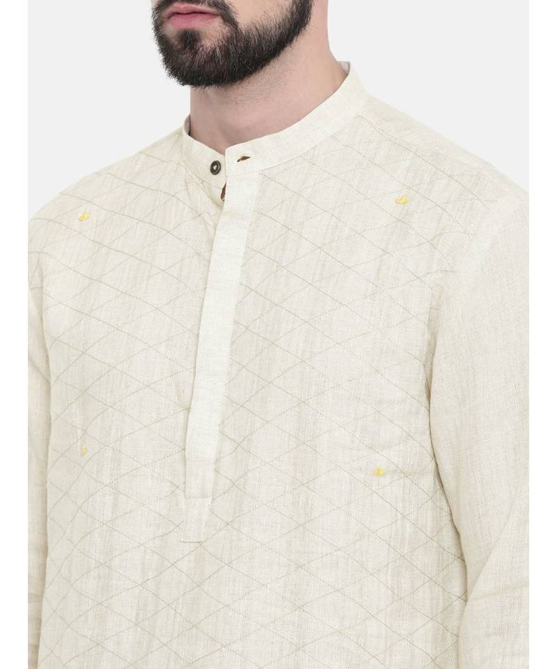 Mayank Modi Cream Linen Embroidered Kurta Set