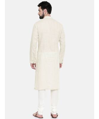 Mayank Modi Cream Linen Embroidered Kurta Set 4