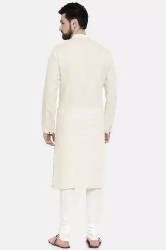 Mayank Modi Cream Linen Embroidered Kurta Set