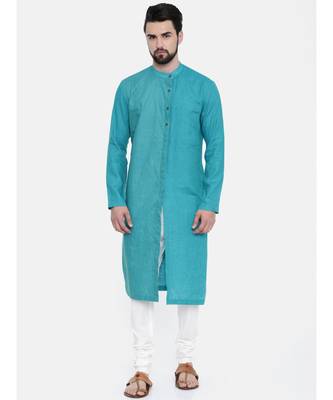 Mayank Modi Aqua Blue Linen Kurta Set 1