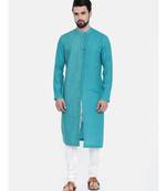 Mayank Modi Aqua Blue Linen Kurta Set