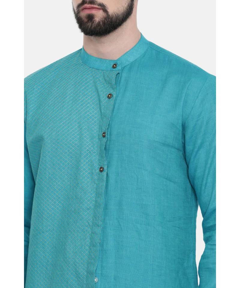 Mayank Modi Aqua Blue Linen Kurta Set